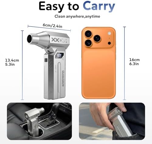 Compressed Air Duster, 120000RPM Cordless Electric Air Duster with LED Light, 4-Speed Rechargeable Air Blower with 4 Nozzles & 2 Brushes for Keyboard, PC, Car, Home and Tight-Space Cleaning - Image 5