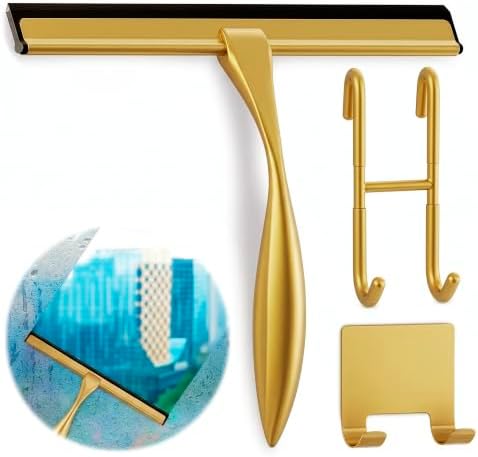 Stainless Steel Shower Squeegee, Glass, Silicone, 10 Inch (Gold) by Novsix