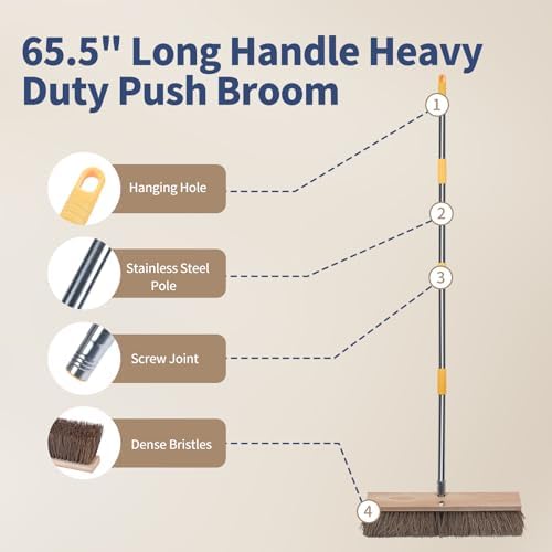 Heavy Duty 18" Push Broom with 65" Long Handle for Outdoor and Commercial - Image 4