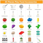 35Pcs Kids Kitchen Toy Accessories, Toddler Pretend Cooking Playset with Play Pots, Pans, Utensils, Cookware, Play Food Set, Toy Vegetables, Learning Gift for Girls & Boys (White) - Image 3