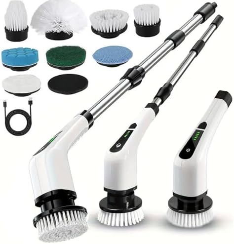 Electric Spin Scrubber,Cordless Cleaning Brush,Shower Cleaning Brush with 9 Replaceable Brush Heads, Power Scrubber 5 Adjustable Speeds for Floor Bathroom Shower Bathtub Glass Car, Gift by HDView