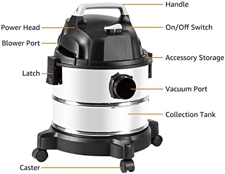 Amazon Basics Wet Dry Shop Vacuum Cleaner, 4 Gallon, 3 HP Stainless Steel, Grey/Black - Image 5