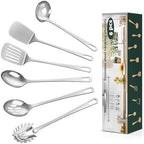 6 Pcs Cooking Utensils Set, Stainless Steel Kitchen Utensils, Heat Resistant Metal Kitchen Tools Include Solid & Slotted Turner Wok Spatula, Serving Spoon, Ladle, Pasta Server, Easy to Clean, Silver by Unknown