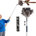 Luxury Black Curved Feather Duster, Extendable Ostrich Feather Cleaning Tool for High Ceilings, Furniture, Blinds, Walls, Soft Fluffy Long Handle Dusting(A13-Black) by Unknown