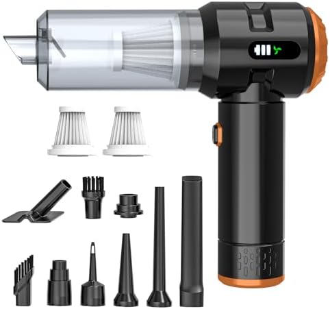 Sycoodeal Handheld Car Vacuum Cleaner, 25000PA Strong Cyclonic Suction Portable Mini Vacuum Cordless with Digital Display Lightweight Handheld for Pet Hair, Car, Home, Office, Kitchen(Orange) by SYCOODEAL
