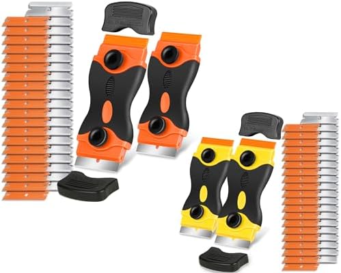 2 Pcs Orange Scraper Tool and 2 Pcs Yellow Scraper Tool with 40 pcs Metal Blades & 40 pcs Plastic Blades by Nalisence