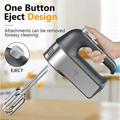 Hand Mixer Electric, 450W Kitchen Mixers with Scale Cup Storage Case, Turbo Boost/Self-Control Speed + 5 Speed + Eject Button + 5 Stainless Steel Accessories, For Easy Whipping Dough, Cream, Gray - Image 4