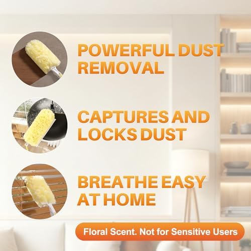 JOYMOOP Scented Telescopic Duster kit, 3FT Extendable Handle (Yellow) + 24 Yellow Refills for Swiffer Feather Duster,Easy Cleaning for Ceilings, Ceiling Fans, Blinds, Vents & Shelves - Image 2