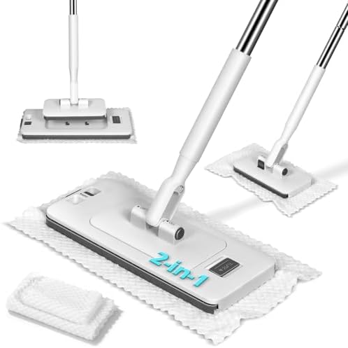 2-in-1 Hands Free Flat Mop,Disposable Dust Mop with 47" Long Handle by MASTERTOP