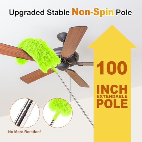 Tiumso Duster with Extension Pole 100 inch Extendable Reusable Dusters for Cleaning 5-in-1 Anti-Spin Dusting Kits for High Ceiling Fans, Cobwebs & Vents, Reinforced Stainless Steel Telescopic Handle - Image 2