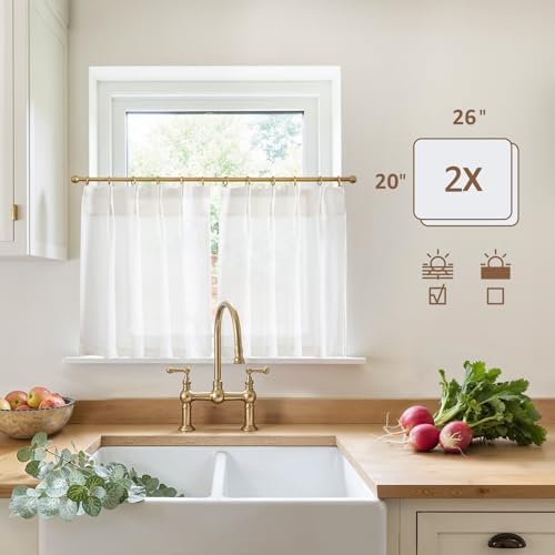 jinchan Linen Pinch Pleated Back Tab Tier Curtains, 26x20, White - Image 5