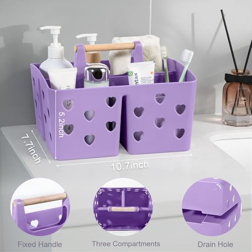 Portable Shower Caddy Plastic Shower Basket Organizer with Handle, Purple - Image 3