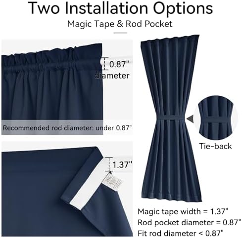 Vatge Door Curatins for Doorway - Sidelight Curtains for French Doors Glass Doors Curtains for Front Door, 1 Panel, W12 x L72, Navy - Image 2