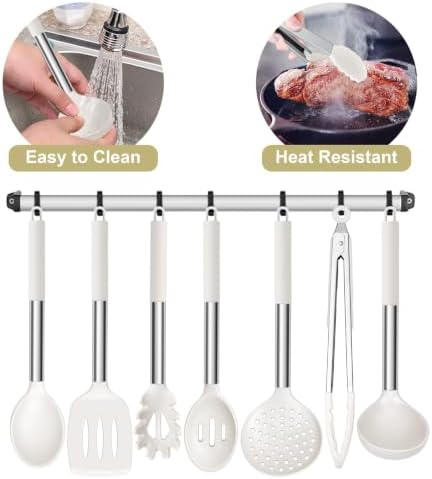 E-far Silicone Cooking Utensils Set, 7-Piece White Kitchen Utensils Set - Image 6