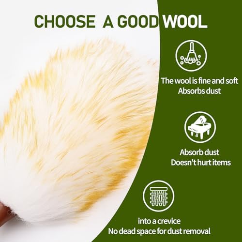 Natural Lambswool Duster 16 Inch Handheld with Wooden Handle Duster Dusting Tool for Blinds Electronics Furniture Delicate Surfaces (2Pcs) - Image 3