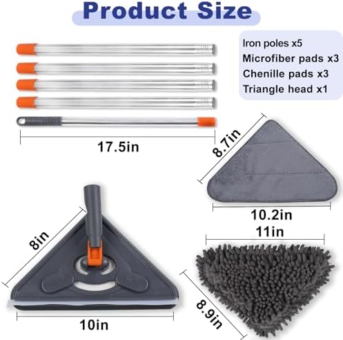 Wall Cleaner Mop with 79 Inches Long Handle, 360° Wall Washer Cleaner Tool for Walls/Ceiling Fans/Dust/Baseboard/Floors Clean, Ceiling Cleaner Tool Duster with Squeegee 6 Replacement Pads - Image 2