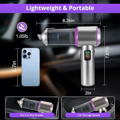 Cordless Handheld Vacuum with 17000Pa Suction, Portable Car Vacuum Cleaner for Pet Hair, Home & Desk, 3-Speed, LED Light, 4-in-1 Nozzles, Type-C Charging - Image 7