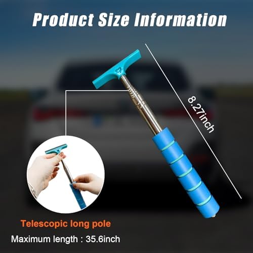 Dickno Car Side Mirror Squeegee, 35.6'' Retractable Rearview Mirror Wiper, Mini Portable Auto Window Squeegee Cleaner, Universal Vehicle Glass Cleaning Tool for Rainy Foggy Weather (Blue) - Image 2