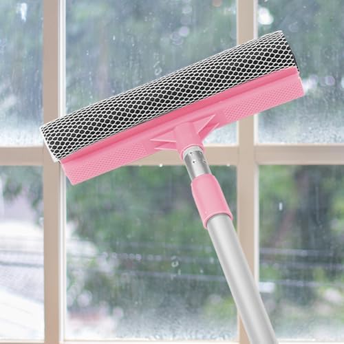 Tofficu Telescopic 80cm Window Cleaning Squeegee and Scrubber with Detachable Handle, Dual-Sided Glass Wiper for Home and Shower Glass Cleaning, Pink Extension Pole Window Cleaner Tool - Image 4