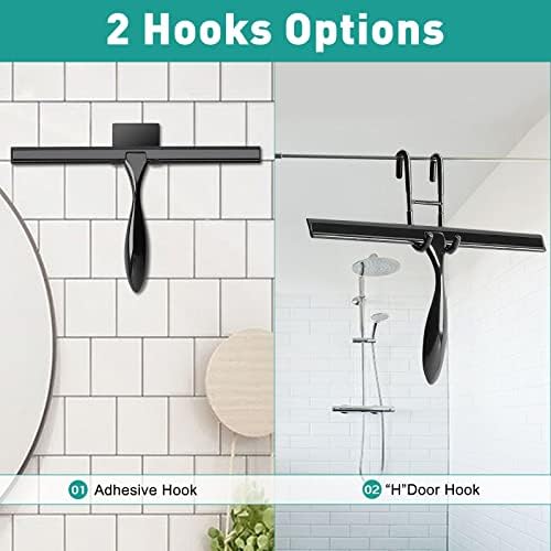 Shower Squeegee for Glass Doors,10-Inch Shower Glass Squeegee, Matte Black Shower Squeegee for Shower Doors,Mirror,Windows, with Shower Door Hook and Adhesive Hook - Image 4