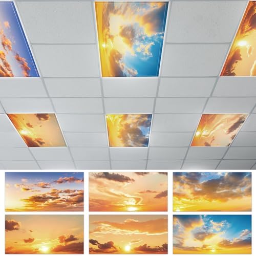 6 Pcs Fluorescent Light Covers with 60 Magnets Decorative for Classroom Ceiling Lights 4 x 2 Feet Magnetic Light Cover Filter Easy Install for Office Hospital Home Ceiling Supplies (Orange Sky) by Wiooffen