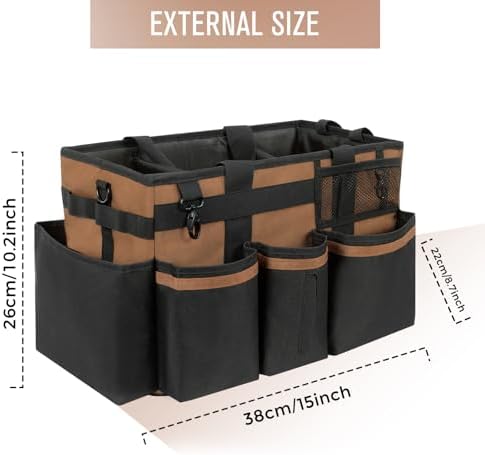 SCAVATA Wearable Cleaning Caddy, Cleaning Caddy Supplies Organizer with Handle & Shoulder Straps for Housekeepers, Under Sink & Car Cleaning Tool Organizers Bag with 4 Foldable Divider (Brown) - Image 5