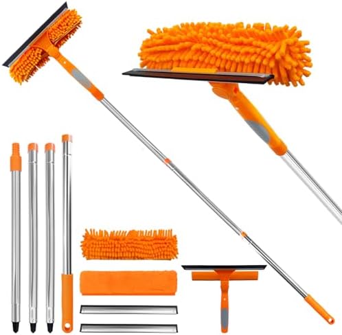 2 in 1 Window Squeegee Cleaner Kit Extension Pole, 67 in, Orange by LILISPAI