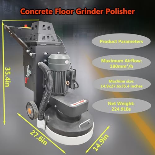 INTSUPERMAI 220V 4kW 5-Head Concrete Floor Grinder Polisher Industrial Floor Sander with 20L Dust Collector & 1.8kW Powerful Built-in Suction Fan for Cement Surface Grinding - Image 3
