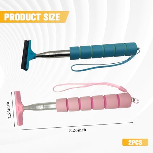 2PCS Car Side Mirror Squeegee, Retractable Vehicle Rear View Mirror Cleaning Wiper for Rainy Foggy Weather, Portable Auto Window Glass Cleaner Squeegee, Universal Fit (Blue/Pink) - Image 2