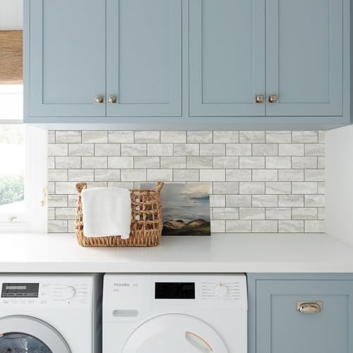 STICKGOO 20-Sheet Subway Tile Peel and Stick Backsplash - Beige Stone Texture With Grey Grout for Kitchen, Bathroom, RV, Fireplace - PVC Wall Tiles - Image 6