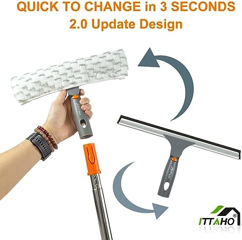 Squeegee for Window Cleaning,12" Squeegee and 11" Microfiber Scrubber Combi with Stainless Steel Pole,Extendable Window Cleaner for Car,Sliding Door,Shower Glass Door-Swivel Style-2 Pads - Image 5
