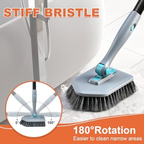 Long Handled Scrub Brush for Shower,3-in-1 Cleaning Brushes with 3 Different Function Cleaning Heads Brush for Shower Cleaning Bathroom Kitchen Walls Tub Tile (Grey) - Image 2