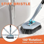 Long Handled Scrub Brush for Shower,3-in-1 Cleaning Brushes with 3 Different Function Cleaning Heads Brush for Shower Cleaning Bathroom Kitchen Walls Tub Tile (Grey) - Image 2
