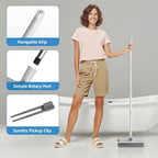 Floor Scrub Brush with Long Handle, 3 in 1 Scrape and Heavy-Duty Stiff Bristle Floor Scrubber Brush Broom with Squeegee and Tweezer for Cleaning White - Image 4