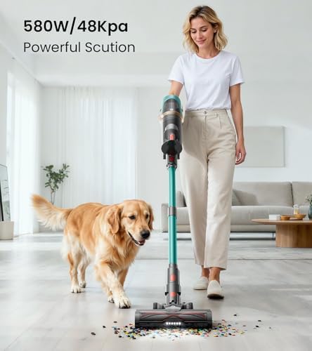 Cordless Vacuum Cleaner, Upgraded 580W 48KPA 65Mins Vacuum Cleaners for Home, Cordless Stick Vacuum Cleaner with Self-Standing and LED Screen, Anti-Tangle Wireless Vacuum for Pet Hair/Carpets/Floors - Image 2