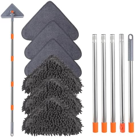 Wall Mop with 80 Inches Long Handle, Wall Cleaner Mop Tool for Window/Walls/Ceiling Fans/Dust/Baseboard/Floors Clean, 360° Ceilings Cleaner Tool Duster with Squeegee 6 Replacement Pads by Unknown