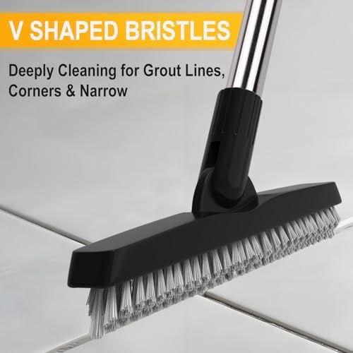 2 Pack Grout Brush with Long Handle, Swivel Cleaning Grout Line Scrubber - Extendable Durable Handle Grout Cleaner Brush for Bathroom,Tile,Baseboard,Walk in Shower,Corner & Narrow Space (Black) - Image 3