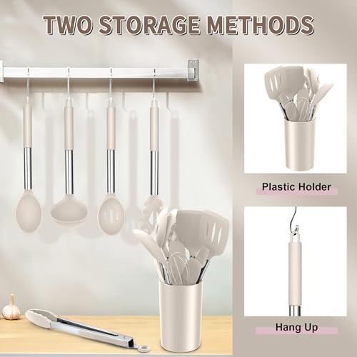 E-far Kitchen Utensils Set, 14-Piece Khaki Silicone Cooking Utensils Set - Image 6