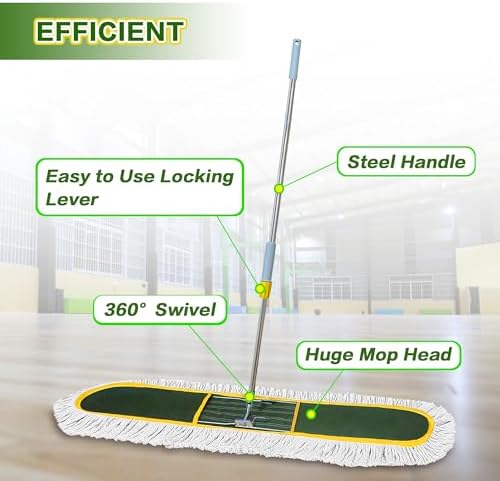 48-Inch Commercial Dust Mop for Hardwood Floors, Large Dry Mop with 2 Pcs Reusable Cotton Yarn Head, Telescopic Stainless Steel Handle - Ideal for Industrial Floor Cleaning, Marble, - Image 5