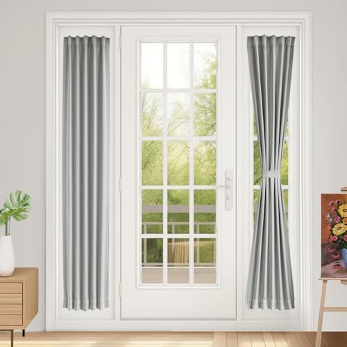 Vatge Sidelight Curtains for Front Door Privacy, 12 Inch Wide Narrow Window Curtains for Side Door, 1 Panel, W12 x L72, Silver Grey by Vatge