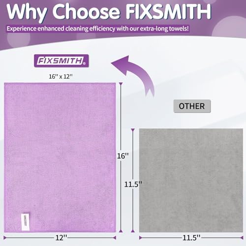 FIXSMITH Purple Microfiber Cleaning Cloth -Pack of 12, Highly Absorbent Cleaning Rags, 16"X12" All Purpose Cleaning Towels for Housekeeping, Kitchen, Car, Lint Free and Reusable Microfiber Towels - Image 4