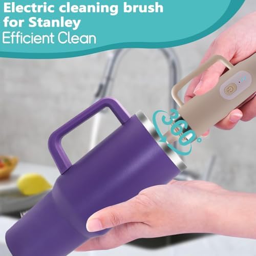 5 in 1 Electric Bottle Brush Cleaner Compatible Stanley Bottle Brush Straw Cleaner Multifunction Rechargeable IPX6 Waterproof Extra Long Design for Stanley Cup, Sports Bottle and More (Beige) - Image 3
