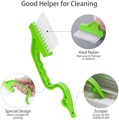 Asltw Swan Neck Cleaning Brush Set, 3 Angled Handle Scrub Brushes + 1 Crevice Brush for Window Tracks, Grout, Corners and Tight Spaces, Firm Bristles for Deep Cleaning in Kitchen and Bathroom - Image 2
