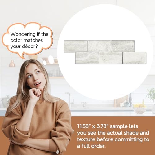 STICKGOO 1/3 Sheet Subway Tile Peel and Stick Backsplash, Beige Stone Texture with Grey Grout Kitchen Backsplash Wall Tile(Only 1/3 Sample) - Image 5