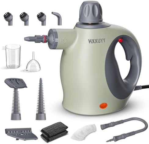 Multi-Surface Handheld Pressurized Steam Cleaner with 13 PCS Accessory ，Portable Steamer for Cleaning, Multipurpose Steam Cleaner for Home/Car/Bathroom/Grease/Upholstery/Floor/Grout and More (Green) by HXXUYY
