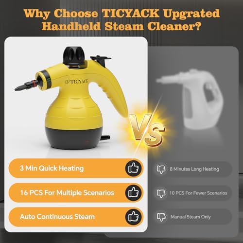 TICYACK Handheld Steam Cleaner with 16 Accessories & Safety Lock, Yellow - Image 3