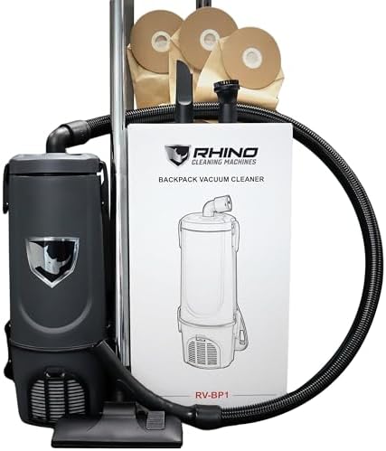 Commercial Lightweight Backpack Bagged Vacuum Cleaner, for Carpet and Hard Floors, 50-Foot Cord, by Rhino by RhinoCleaningMachines