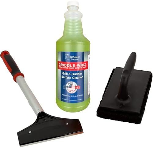 3-Piece Flat Top Griddle Cleaner Kit - Liquid + Grill Scraper + Scrubber by THEFRYOILSAVERCOMPANY