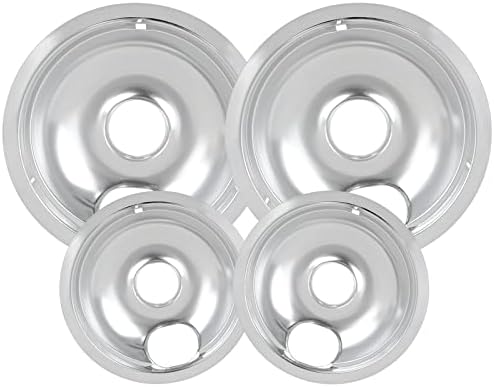 4 Pack Chrome Drip Pans, Compatible with Whirpool Kenmore Frigirate Stove Top Drip Bowls. Include 2 Pcs 6'' Range Replacement Drip Pans and 2 Pcs 8 '' Cooktop Drip Pans by COZZIVITA