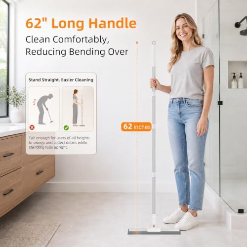 Floor Squeegee Broom, 62" Long Handle with 2 Washable Microfiber Pads - Image 6